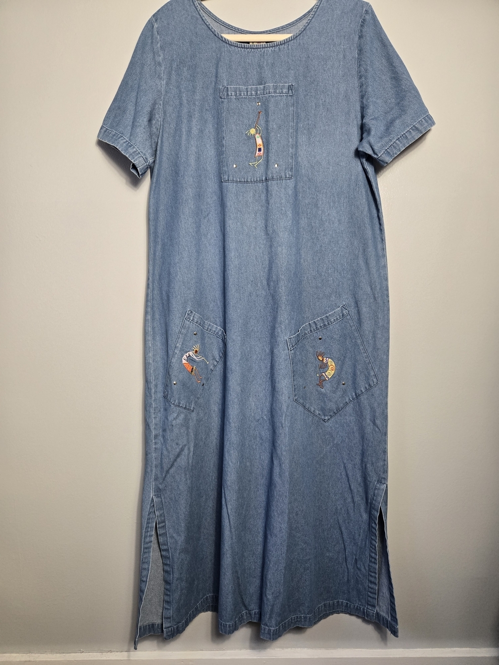 Vintage Cactus Collection Kokopelli Denim Maxi Dress Southwestern Made In USA